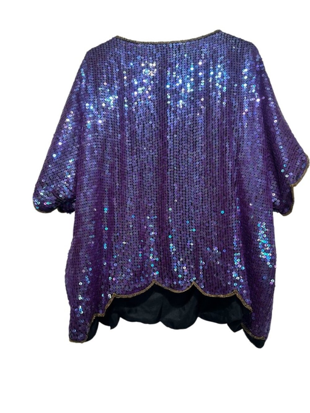 SCALA Silk Sequins Beaded Tunic Top 2X Purple Dolman Sleeves 90s Retro Evening - Picture 4 of 16